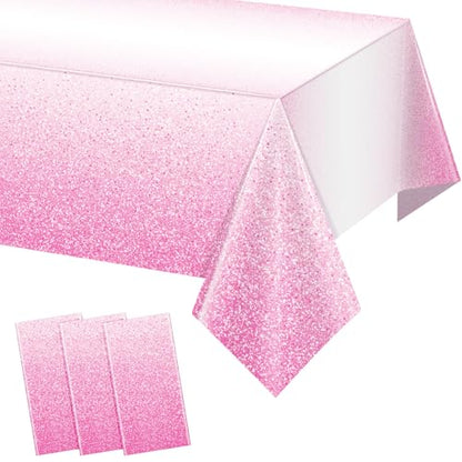 FunnyPars 3 Pack Ombre Pink Plastic Tablecloth for Parties,Gradient Pastel Pink Disposable Tablecloths Rectangle Tables,Light Pink Sprinkle Table Cover Wedding Birthday Anniversary Party,54x108Inch - color: Pink, size: 108" x 54" (3 Pack)