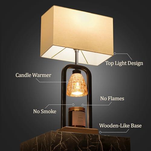 PoKat 21.5'' Bedroom Table Lamps Set of 2 with Candle Warmer & Gift Box - color: Set of 2 - Metal Black With Wood-print Finish