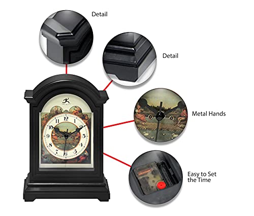 Infinity Instruments Black Plastic Tabletop Clock 9 x 6 Decorative Mantle