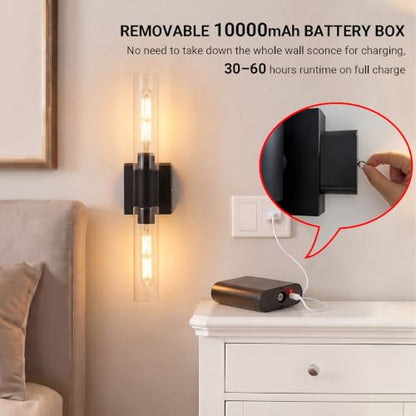 civaca Peel and Stick Wall Sconces, Black Battery Operated Wall Sconce