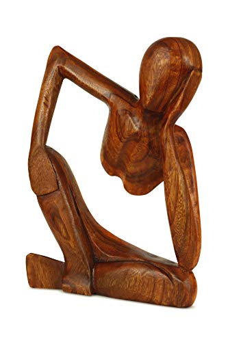 G6 Collection Wooden Handmade Abstract Statue Thinking Man 2 Figurine, 8 in - size: 8" Tall