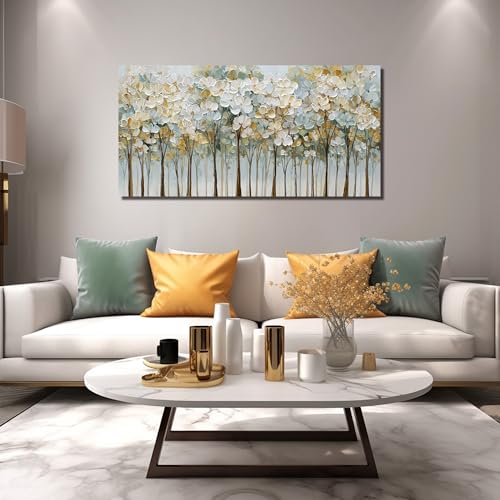 Green and White Flower Poster Wall Decor for Bedroom Tree Canvas Wall Art for Dining Room Modern Prints Wall Art for Apartment Size 24 x 48 Inch - size: 48L" x 24W"
