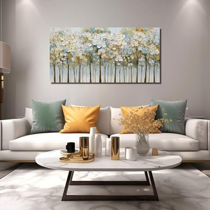 Green and White Flower Poster Wall Decor for Bedroom Tree Canvas Wall Art for Dining Room Modern Prints Wall Art for Apartment Size 24 x 48 Inch - size: 48L" x 24W"