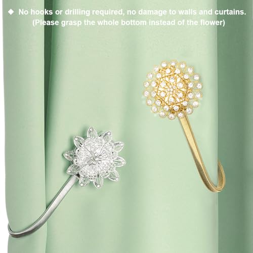 AULEEP Magnetic Curtain Tiebacks Crystal Curtain Ties Holdbacks, 4 Pack