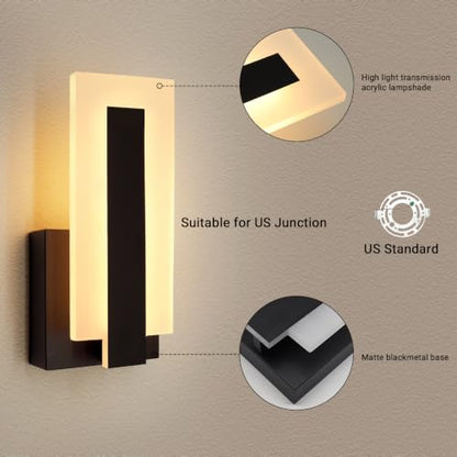 9.8 Inch Hardwire Wall Sconces Set of Two,Black 3CCT Dimmable Wall Lights - size: 9.8in-Hardwired