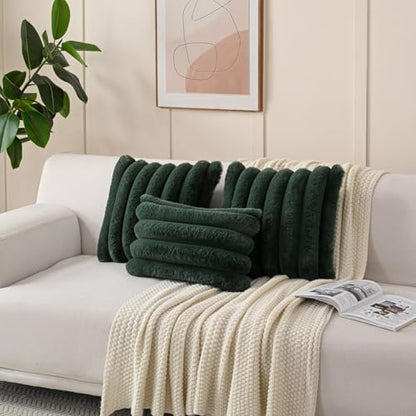 FUTEI Pack of 2 Faux Rabbit Fur Throw Pillow Covers 18x18 Inch, Dark Green - color: Dark Green, size: 18" x 18" (Pack of 2)