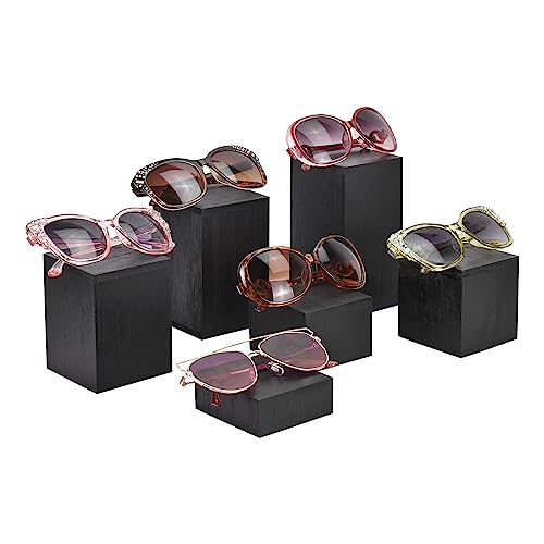 MOOCA 6-Piece Wooden Square Display Risers for Jewelry & Accessories - color: Black