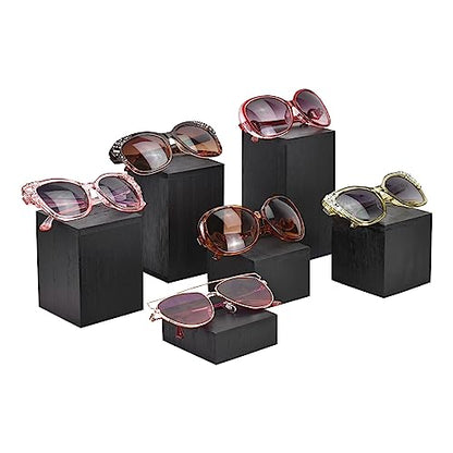 MOOCA 6-Piece Wooden Square Display Risers for Jewelry & Accessories - color: Black
