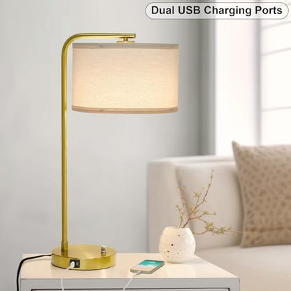 Mordern Gold Table Lamp, Fully Dimmable Bedside Lamp with C+A USB Ports - color: Gold
