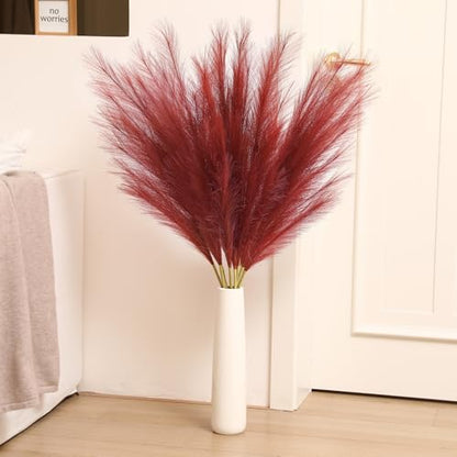 Wertuirk Burgundy Pampas Grass Decor, 8 Pcs 45 Inch Tall Large Faux Pompous - color: Burgundy