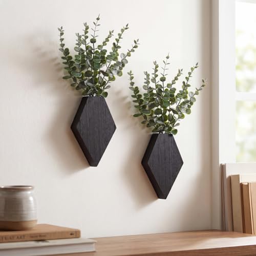 Chunful 2 Pcs Wooden Wall Planter Decor,Black,7.1 x 4.7 x 1.2 Inches - color: Black, size: 7.1 x 4.7 x 1.2 inches