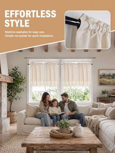 Molaxhome Linen Valances for Windows Boho Kitchen Valance Window Treatments - color: Beige, size: 35.4"W x 29.1"L (Pack of 1)