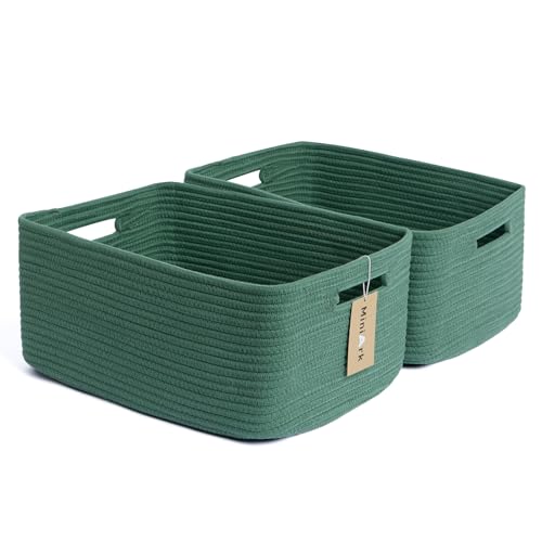 MiniArk Large Storage Baskets for Shelves, 17 x 13 x 7.5” Closet Organizers Bins for Clothes Blanket Towels, Baby Nursery, Toy Baskets Box, Woven Rope Baskets, 2 Packs Green - color: Green, size: 2pcs-L17×W13×H7.5"