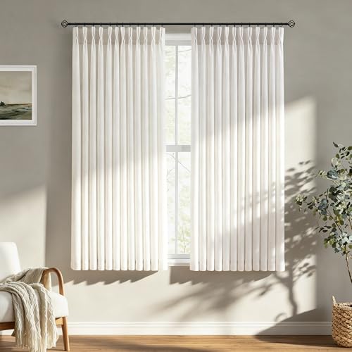 Natural Linen Pinch Pleated Curtains 60 Inch Length for Living Room Dining Room Luxury Textured Light Beige Birch Light Filtering Privacy Cottage Window Drapes with Back Tab 2 Panels Set - color: Natural Linen, size: 40"W x 60"L (Pack of 2)