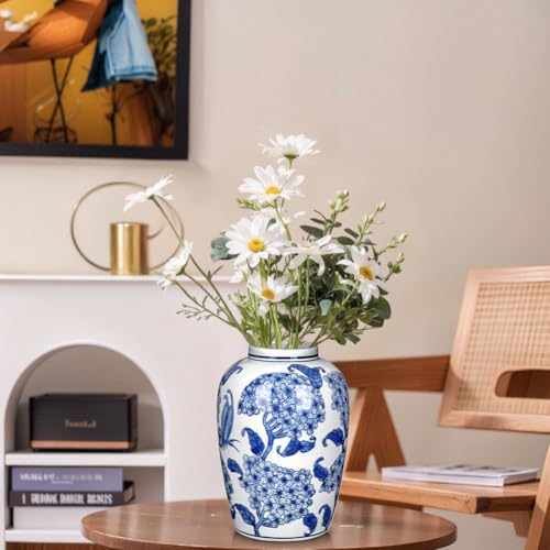 Blue and White Flower Vase for Home Decor 8.4'' Chinoiserie Ceramic Vase - color: Blue & White