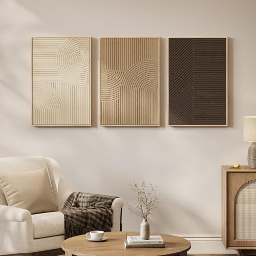3D Textured Framed Neutral Abstract Wall Art Set, 3 Piece Modern Artwork - color: Neutral --B, size: 16"w X 24"h X 3pcs