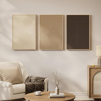 3D Textured Framed Neutral Abstract Wall Art Set, 3 Piece Modern Artwork - color: Neutral --B, size: 16"w X 24"h X 3pcs
