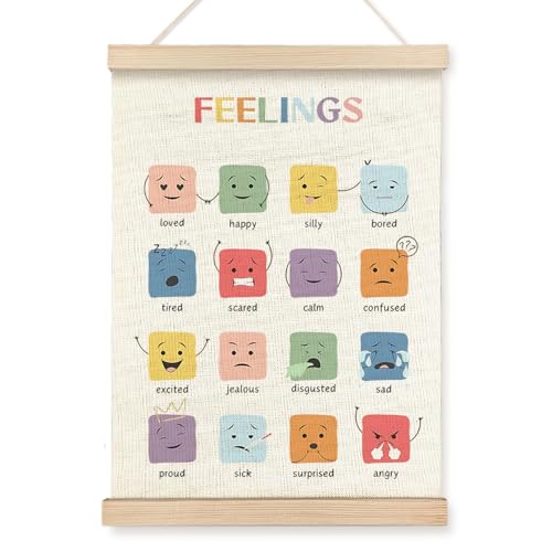 VGXKJIIOD Feelings Emotions Chart for Kids Wall Art Poster 12x16 in, Mental Health Canvas Wall Decor Prints Sign Artwork for Kids Playroom Bedroom Nursery Classroom Therapy Office Calm Down Corner - color: Feelings