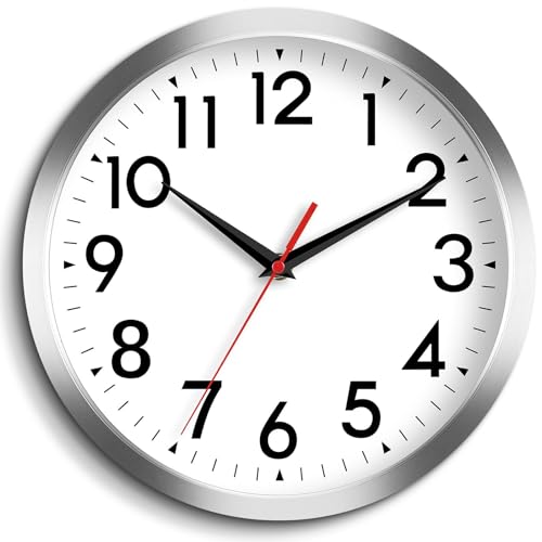 DAXSMY 10 Inch Wall Clock, Battery Operated Silent Non Ticking - color: B-silver, size: 10"