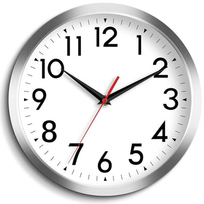 DAXSMY 12 Inch Wall Clock, Battery Operated Silent Non Ticking - color: B-silver, size: 12"