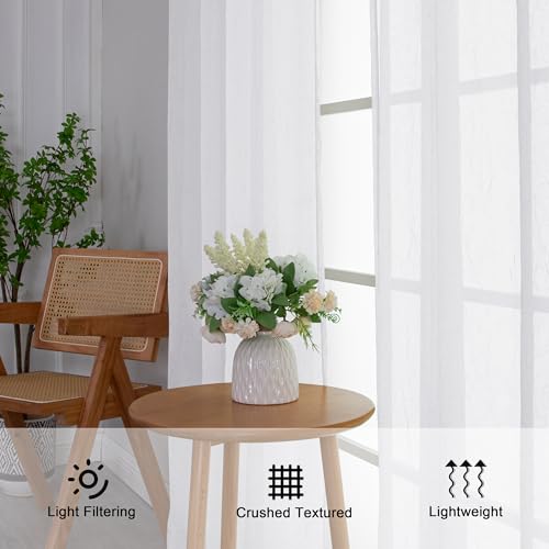 Chyhomenyc Crushed Sheer White Curtains 84 Inch Length 2 Panels - color: White, size: 42"W x 84"L (Pack of 2)