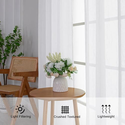 Chyhomenyc Crushed Sheer White Curtains 84 Inch Length 2 Panels - color: White, size: 42"W x 84"L (Pack of 2)