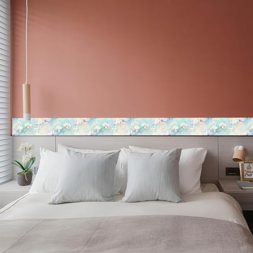 HOMETITUTE Peel and Stick Wallpaper Border 4x196in Pastel Floral Pattern - color: Light blue flowers