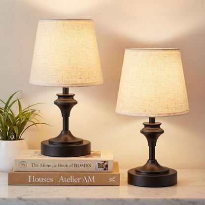 NIORSUN Portables Cordless Table Lamp Set of 2,10.2" Flaxen Fabric Shade Battery Operated Lamp,5200mAh Bedside Table Lamp with Warm White,3 Way Dimmable Touch Desk Lamp for Living Room (Black) - size: 2Pack-10.2in