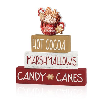 Smile 4 Wooden Decor Christmas Signs, Hot Cocoa Marshmallow Candy Canes - style: Hot Cocoa