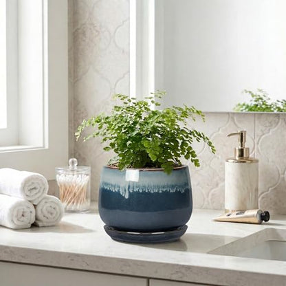 Ceramic Pots for Plants, 6 Inch Plant Pot Indoor, Retro Blue - size: 6 Inch, style: Retro