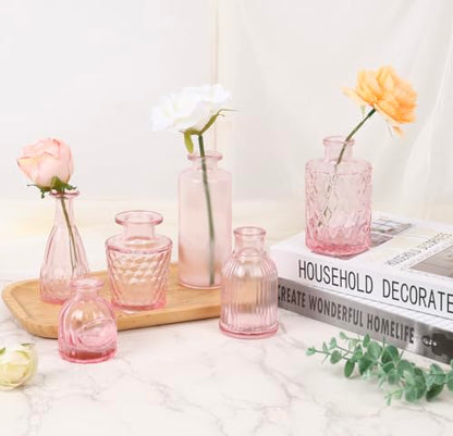 36pcs Pink Glass Bud Vase Set, Small Flower Vases for Centerpieces in Bulk - color: Pink, size: 36pcs