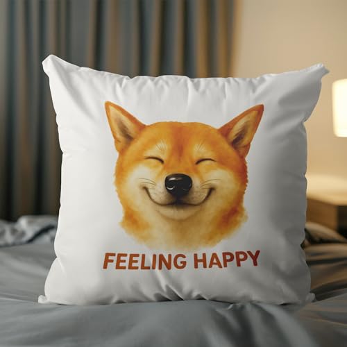 Happy Shiba Inu Pillow Cover 18x18 Inches, Feeling Happy Dog Decor - color: Happy Shiba Inu