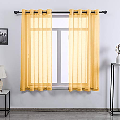 DONREN Gold Yellow Textured Sheer Luxury Look Curtains Privacy Protected Natural Light Through Drapes for Bedroom 52 W x 63 L Inch 2 Panels - color: Gold Yellow, size: 52"W x 63"L (Pack of 2)