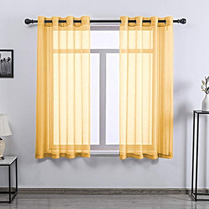 DONREN Gold Yellow Textured Sheer Luxury Look Curtains Privacy Protected Natural Light Through Drapes for Bedroom 52 W x 63 L Inch 2 Panels - color: Gold Yellow, size: 52"W x 63"L (Pack of 2)