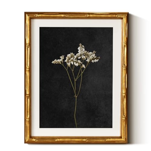 InSimSea Gold Bamboo Framed Wall Art, Dark Dried Wildflower Prints, 11x14In - color: Dark Dried Wildflower