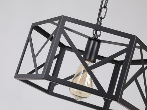Rustic Farmhouse Plug in Pendant Light Fixture with Adjustable Chain, Dimmable Switch, 14.5 inch Modern Industrial Metal Cage Hanging Lamp for Kitchen Island Dining Room Farmhouse Home, Black - size: Medium hanging lamp