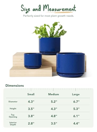 LE TAUCI Ceramic Pots for Plants, 4.3+5.3+6.8 Inch, Set of 3, Sapphire Blue - color: Sapphire Blue, size: 4.3"+5.3"+6.8"