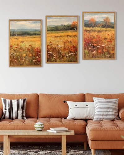 UPWOIGH Autumn Meadow Framed Wall Art Set of 3, 16 x 24 Inch - color: Gold Autumn, size: 24"L x 16"W