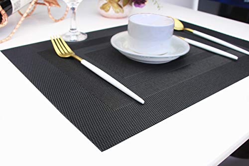 PIGCHCY Placemats,Washable Vinyl Woven Table Mats,Elegant Durable Placemats for Dining Table Set of 4 (18 x 12 inches, Pure Black) - color: Box: Black Pure, size: 4 Placemats