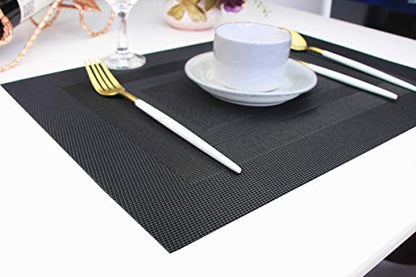PIGCHCY Placemats,Washable Vinyl Woven Table Mats,Elegant Durable Placemats for Dining Table Set of 4 (18 x 12 inches, Pure Black) - color: Box: Black Pure, size: 4 Placemats