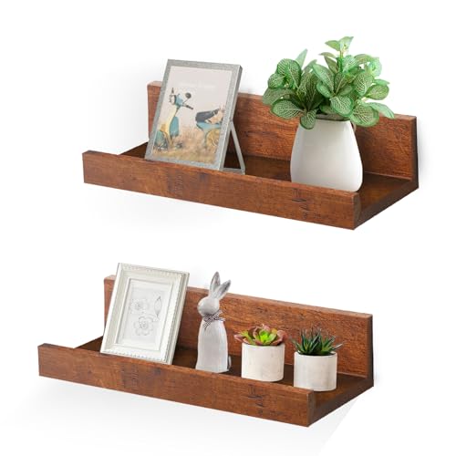 Muzilife 12" Small Floating Shelves Wood Wall Shelf with Lip, 2Pcs, Honey - color: Honey, size: 12"