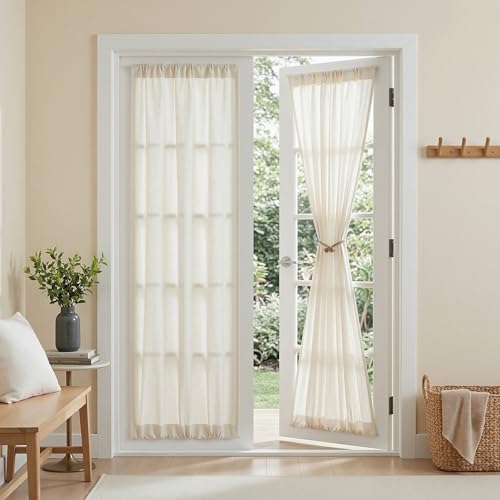 MYSKY HOME Linen French Door Curtains for Door Window 72 Inch Length 2 Panels Semi Sheer Light Filtering Curtain for Bedroom Window Glass Rod Pocket for Kitchen Dining Room, Natural Linen, 26" Wide - color: Natural Linen, size: 26"W x 72"L (Pack of 2)