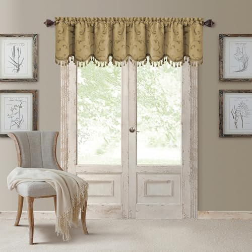 Mia Beaded Scallop Valance, Gold - 52" W x 19" L - color: Gold