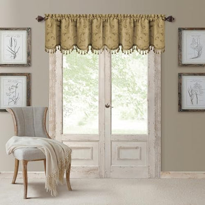 Mia Beaded Scallop Valance, Gold - 52" W x 19" L - color: Gold