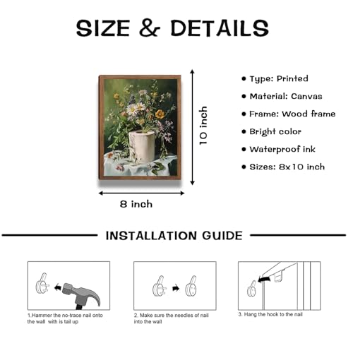 Vintage Bathroom whimsical decor Wall Art Toilet Paper Picture Painting Print Wall Decor, Cottage core decor Poster Green Botanical Floral Canvas for Bathroom Restroom Home Decor 08x12in Wood Framed - color: Bathroom Floral, size: 10"L x 8"W