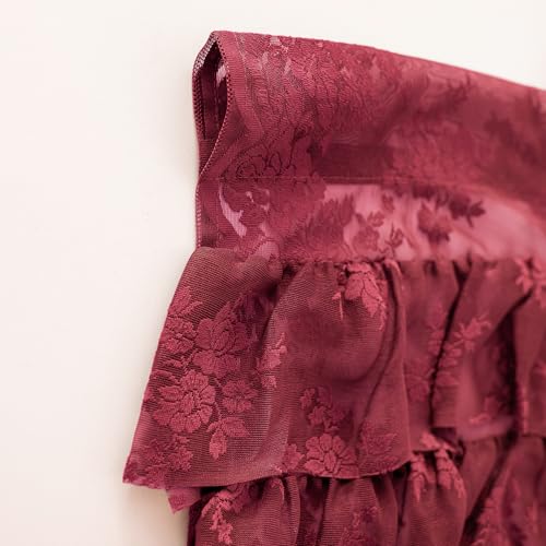 Kotile Burgundy Lace Ruffle Valance for Windows W52 x L18 Inch, 1 Panel - color: Burgundy - Ruffle Lace
