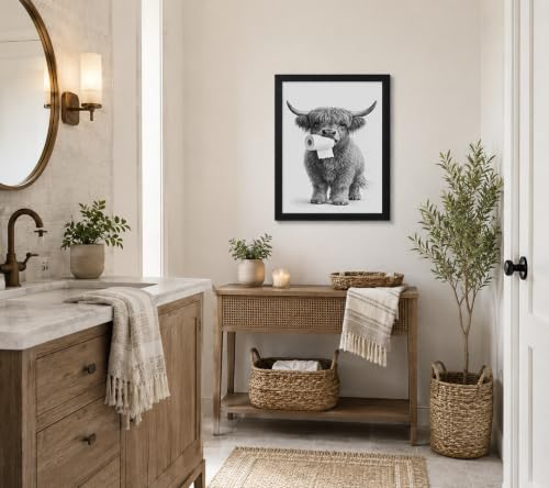 Framed Fun Animal Canvas Cattle Wall Art Poster Prints 12×16In1P Be Hung - color: bathroom-4, size: 12×16in