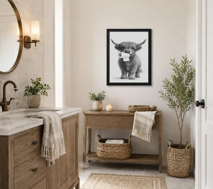 Framed Fun Animal Canvas Cattle Wall Art Poster Prints 12×16In1P Be Hung - color: bathroom-4, size: 12×16in