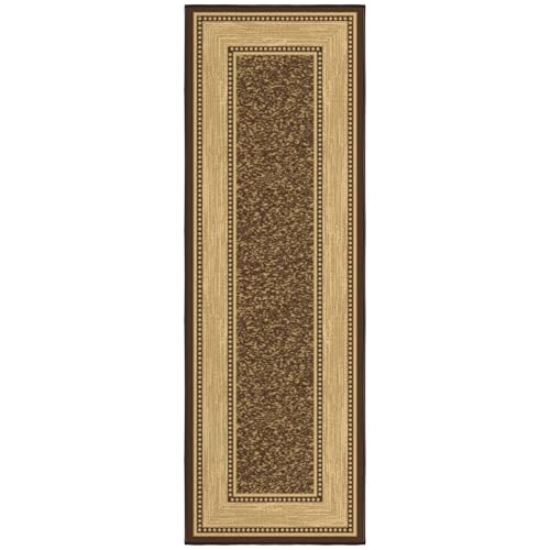 Ottomanson 2x5 Kitchen Rug Runner – Non-Slip Entryway Rug - color: Border Dark Brown, size: 1'8" x 4'5" (Runner)