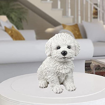 Dog Figurine Resin Dog Statue Animals Sculpture for Home Farm House Living Room Porch Decor - White